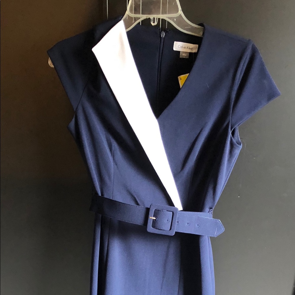 Brand new Calvin Klein navy and white dress